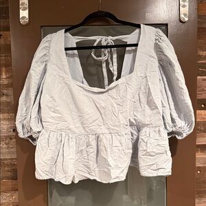 ARULA Light Blue Puff Sleeve Blouse